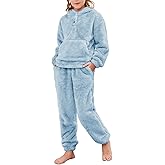 Flygo Girls 2 Piece Fuzzy Pants Sets Bear Ear Sweatshirt Hoodie Fleece Sweatpants Kids Fluffy Clothing Sets with Pockets
