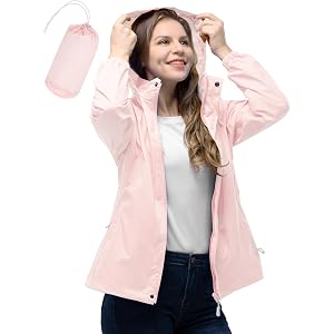 33,000ft Women's Rain Jacket Waterproof Lightweight Packable Raincoat with Hood for Golf Hiking Travel Windbreaker