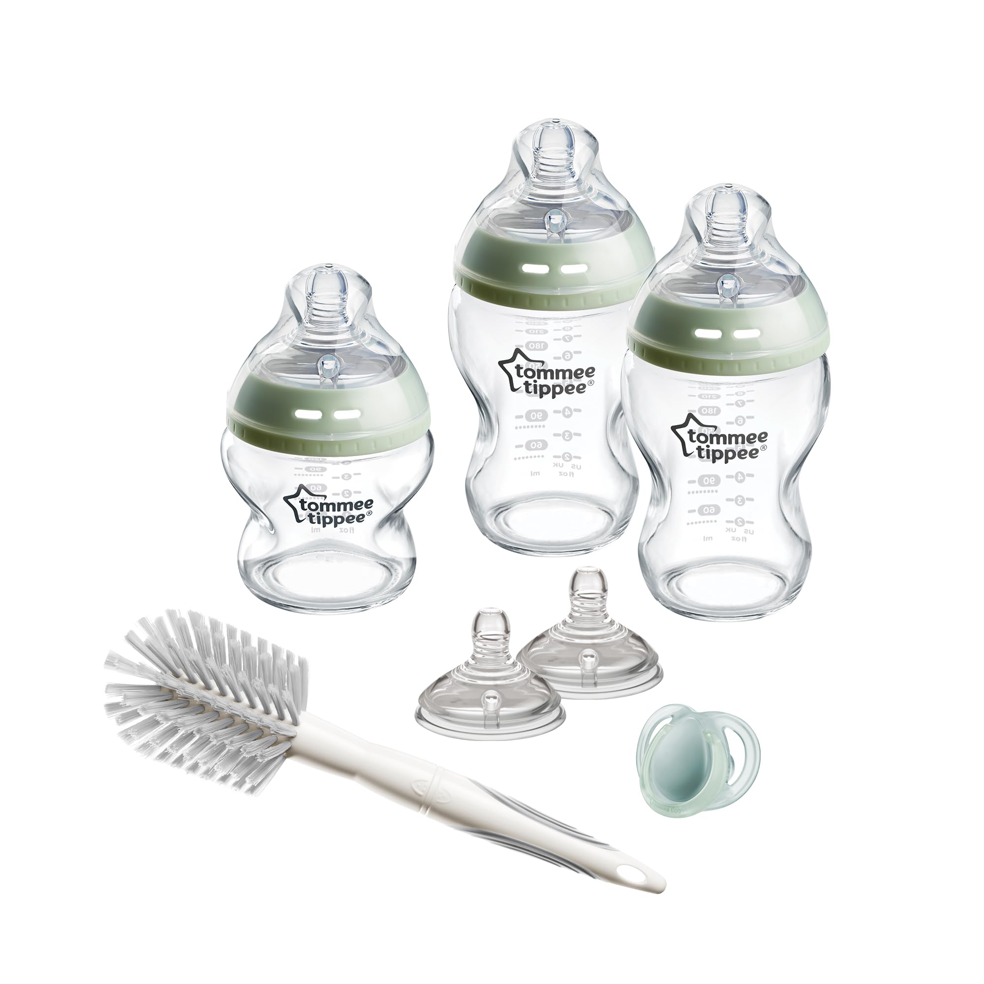 Tommee Tippee Natural Start Glass Newborn Starter Set, 150ml and 250ml Anti-Colic Baby Bottles, Slow and Medium Flow Breast-Like Teats for a Natural Latch, Self-Sterilising