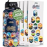 LET'S WANDER 50 States Water Bottle with Waterproof Stickers - 32oz Leakproof Insulated Stainless Steel with Straw - States of the USA Gift Bottle (Blue)