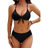Blooming Jelly Womens Bikini Sets 2 Piece Cheeky High Cut Bathing Suit Sexy Color Block Ribbed Tie Knot Swimsuits