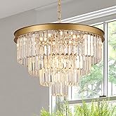 A AXILIXI Modern Crystal Chandeliers Gold 24” Round Chandelier for Dining Room 12 Light Ceiling Pendant Light Fixture Raindro