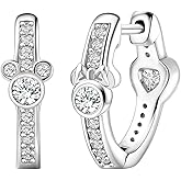 Mouse Earrings for Women Sterling Silver Moon Star Hoop Earrings Sparkling CZ Mouse Bow Hoop Earrings Animal Earrings Lucky C