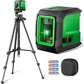 Laser Level with 50&rdquo; Tripod, 360&deg; Self Leveling Cross Line Laser Level, Green Beam Horizontal and Vertical Line leveler Tool for Hanging Pictures, Home Renovation with 4 AA Batteries &amp; Carry Pouch