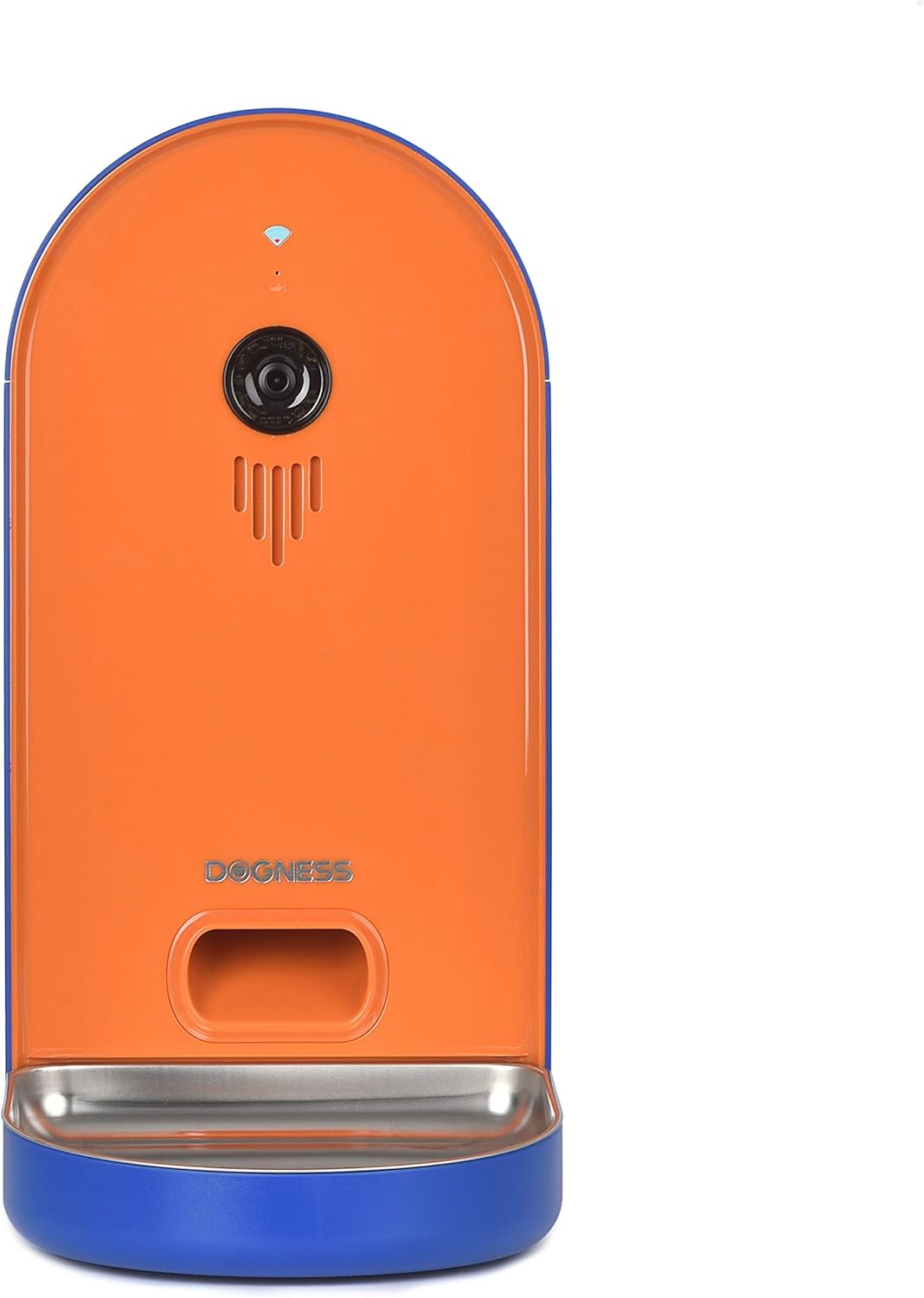 DOGNESS Automatic WiFi Dog/Cat Smart Camera Feeder - 6.5Lbs Large Capacity App Control Food Dispenser with WiFi, Portion Control, Voice Recording, Camera, Timer Programmable (Blue Orange)