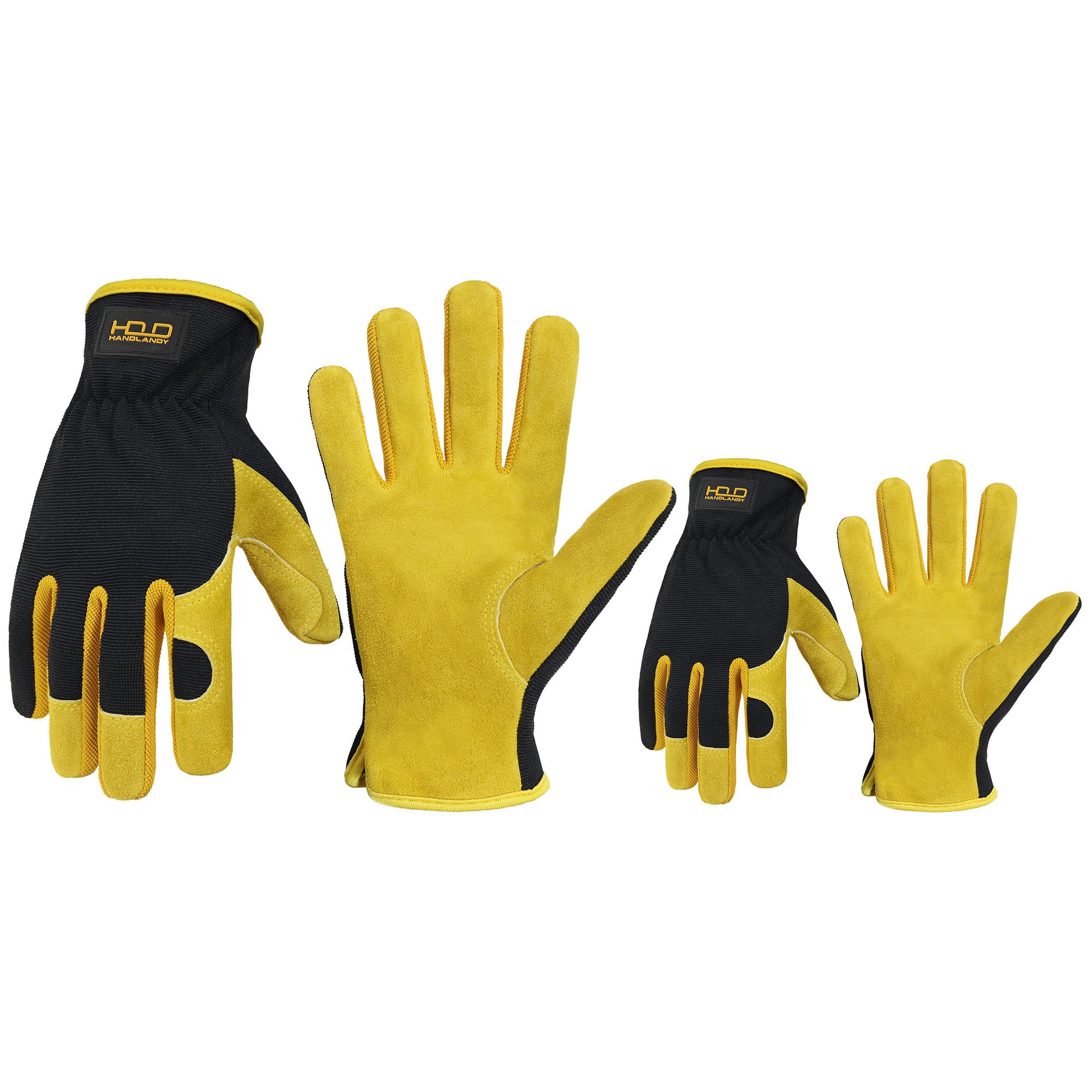 HANDLANDY Work Gloves for Men Women, Utility Leather Gardening Gloves - Safety Working Gloves Cowhide Dexterity & Breathable Design (M, Yellow-Men Size（2 Pairs）) — image 1