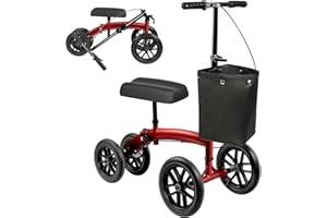 All-Terrain Knee Scooter with 12” Air Tires, Foldable & Height Adjustable Knee Walker, Memory Foam Knee Pad, Steerable with B