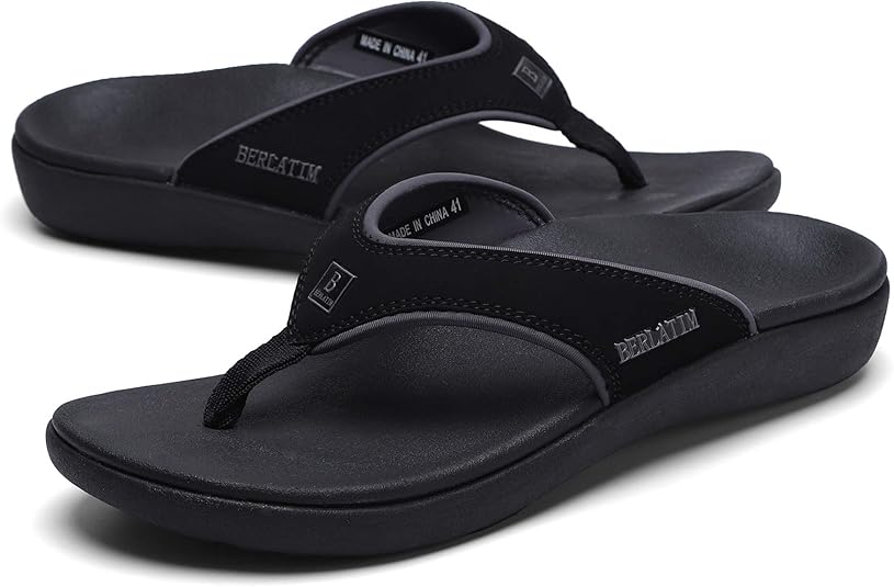 BERLATIM Mens Orthotic Plantar Fasciitis Sport Flip Flops