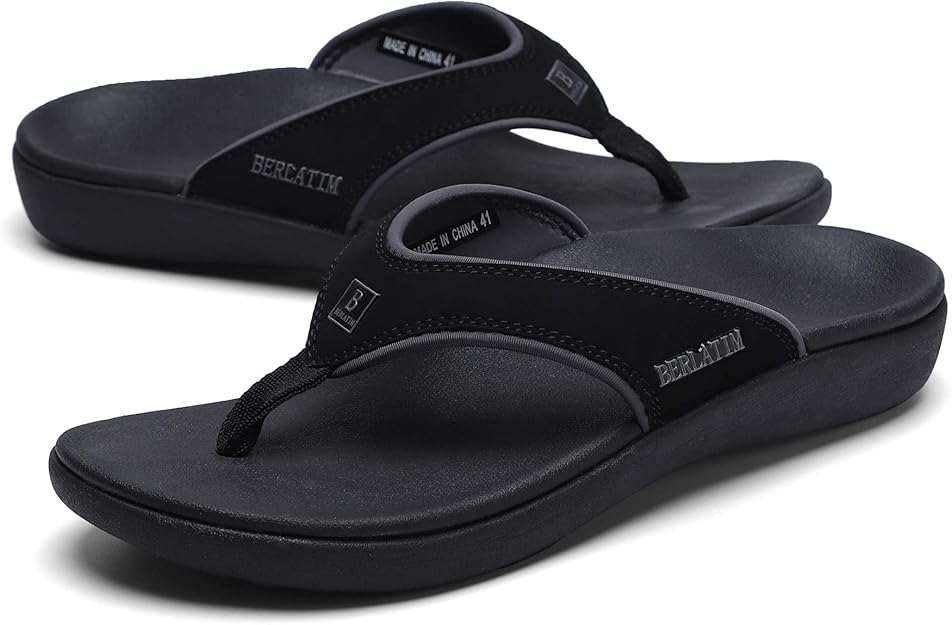 BERLATIM Mens Orthotic Plantar Fasciitis Sport Flip Flops Comfort