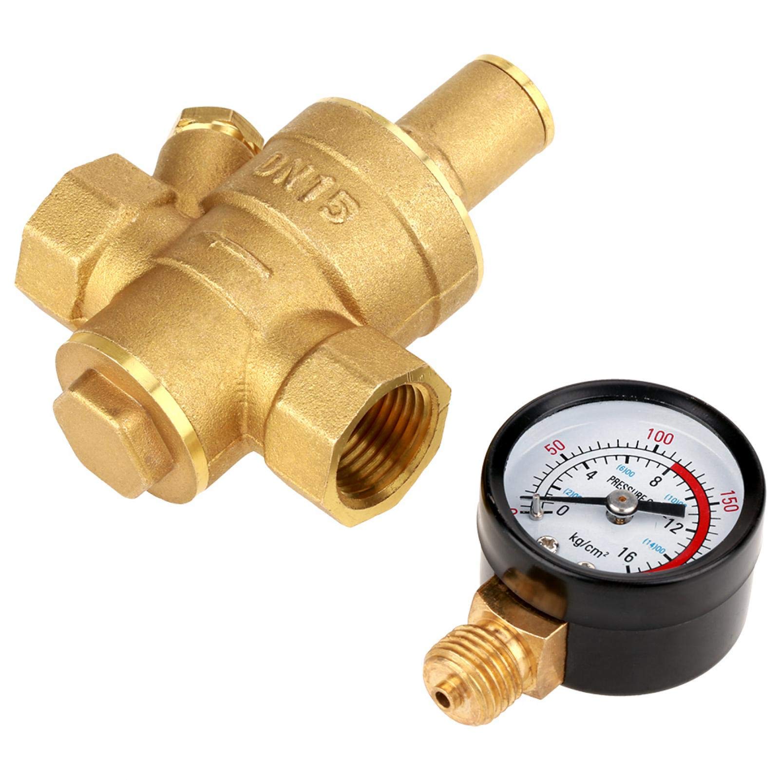 Oubit Pressure Regulator DN15 Brass Adjustable Water Pressure Regulator Reducer with Gauge Meter