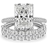 Maxinejewelry 4.5 Carat Radiant Cut Bridal Ring Set for Women, S925 Silver AAAAA Cubic Zirconia Bridal Engagement Ring and Wedding Bands
