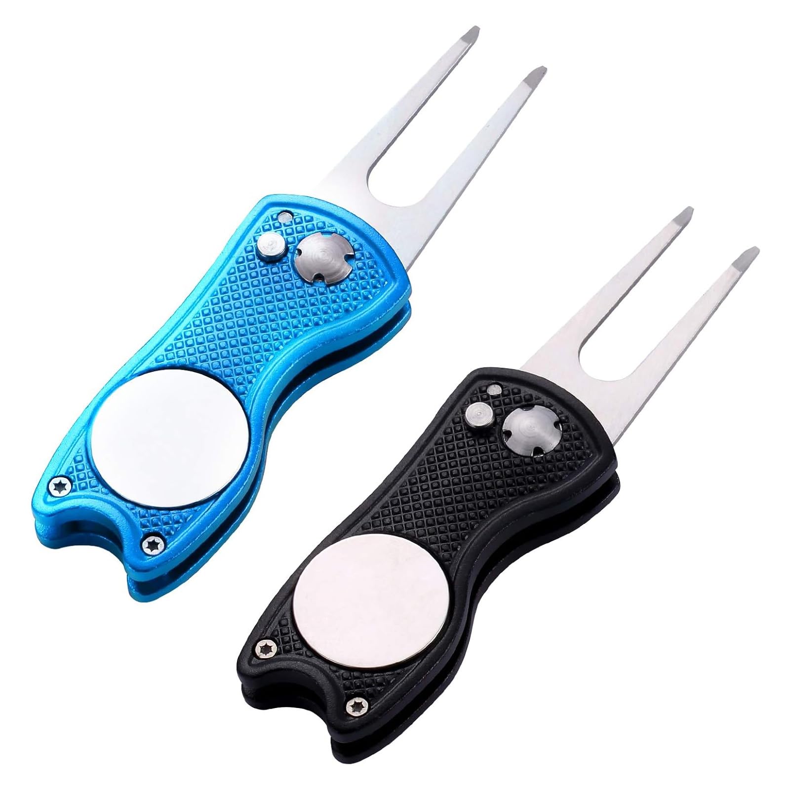 CVNRCLP 2-Pack Metal Foldable Golf Divot Repair Tool with Pop-Up Button and Magnetic Ball Marker - Unique Fish Design,pitch mark repair tool,pitch repair tool golf,golf pitch repairer