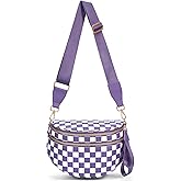 hibear Checkered Crossbody Bag Spacious Bum Bags for Women Nylon Crossbody Fanny Packs Checkered Purse Belt Wallet