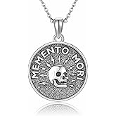 AXOMY Memento Mori Necklace 925 Sterling Silver Memento Mori Coin Pendant Skull Stoic Necklace Jewelry Gift for Men Women