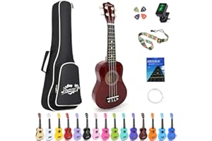 Amdini 21 inch Soprano Ukulele Basswood Acoustic Mini Guitar for Beginner Starter with Case Strap Tuner Picks Strings Primary Tutorial