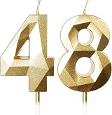 Yiran Gold 48th Birthday Candles 2 Piece 5 cm 48 Happy Birthday Cake Topper
