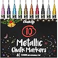 Metallic Liquid Chalk Markers Fine Tip - Dry Erase Marker Pen for Chalkboard Signs, Windows, Blackboard, Glass - 3mm Reversible Tip (10 Pack)