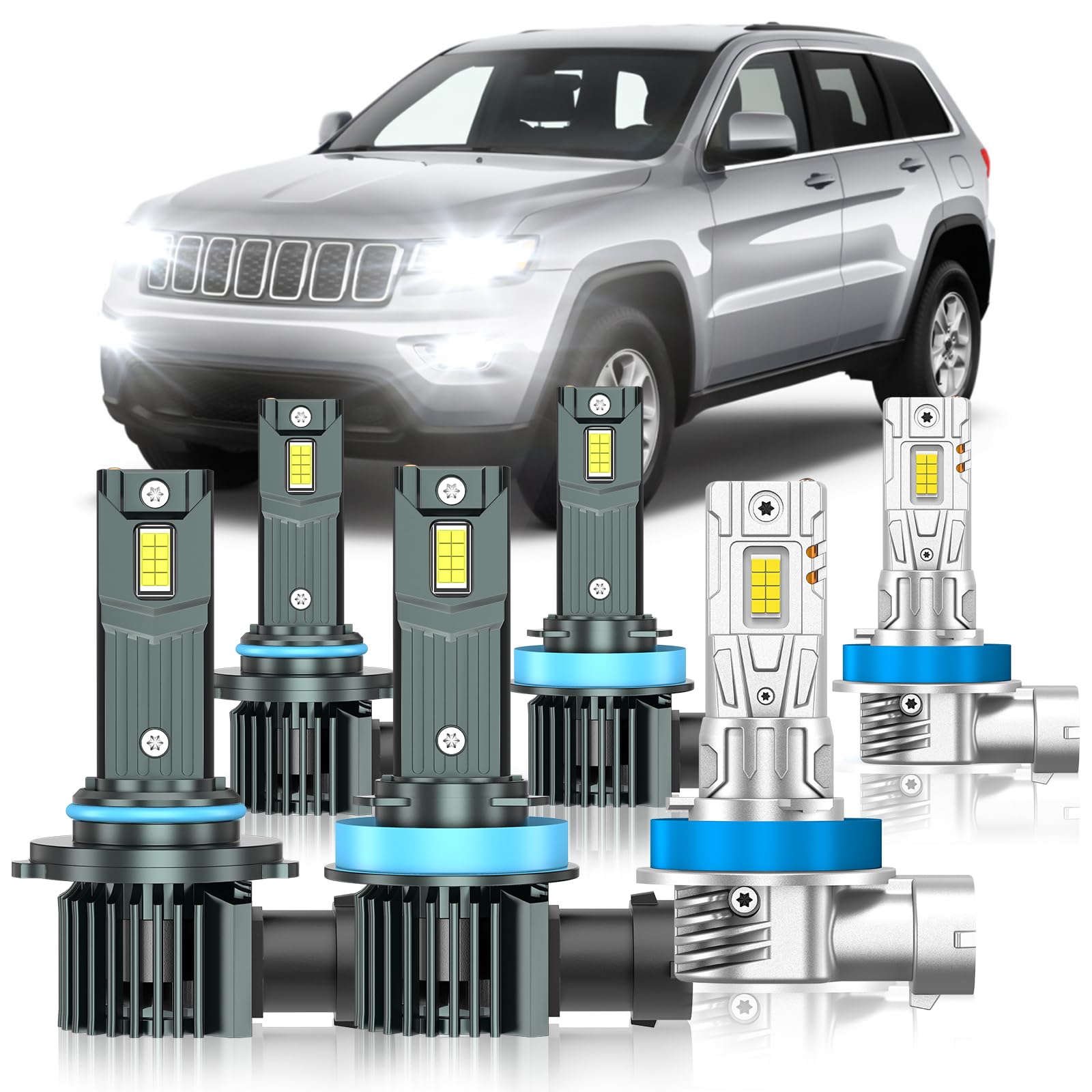 Photo 1 of ZSTOPCL Fit for Jeep Grand Cherokee 2014-2017 Light Bulbs, High/Low Beam Fog Light Bulbs Combo, 800% Brightness, 6000K Cool White, Plug and Play, Pack of 6