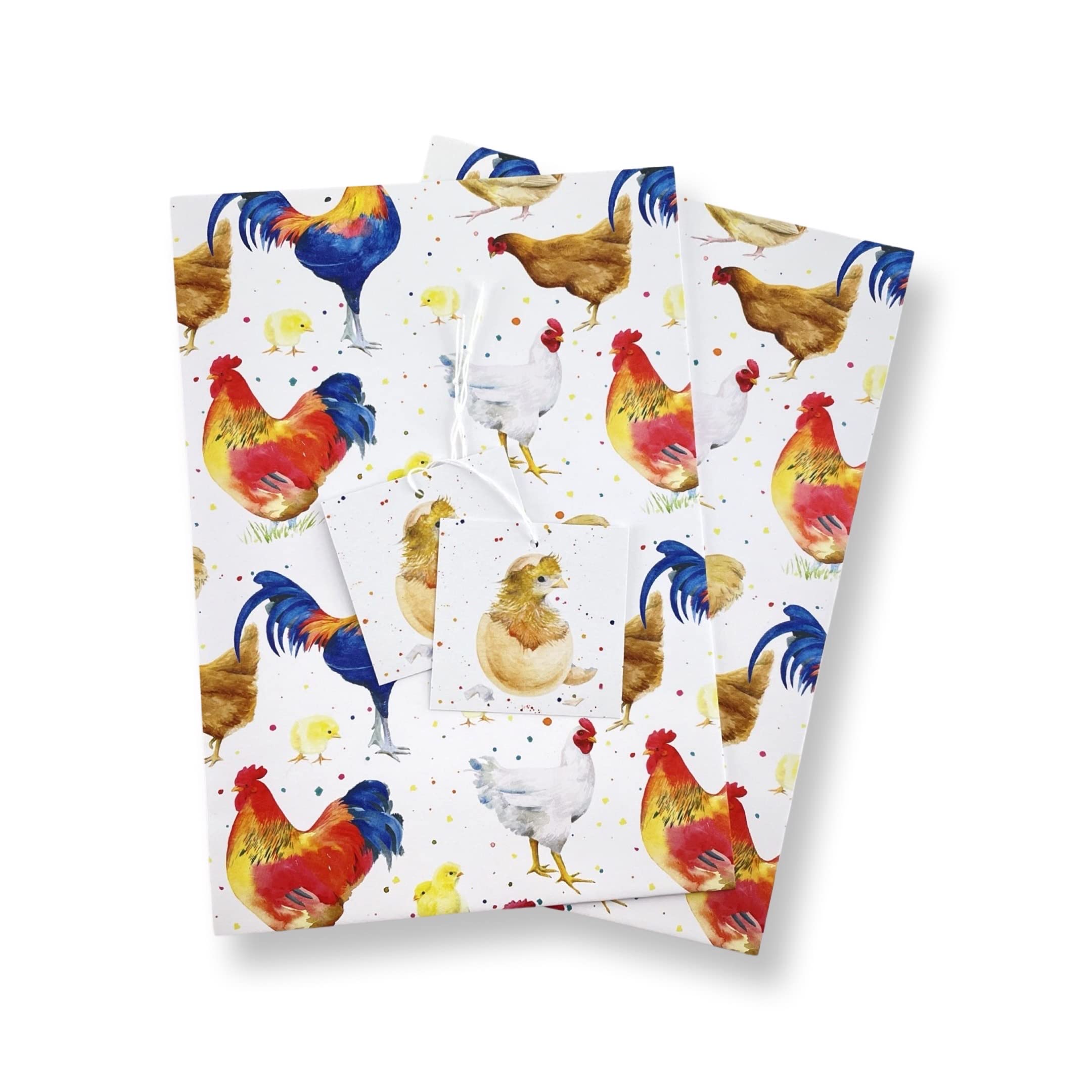 Chicken Chick Hen 100% recycled and recyclable gift wrapping paper - 2 sheets and 2 tags - birthday - Easter - Mother's Day - Father's Day - Arts and Crafts