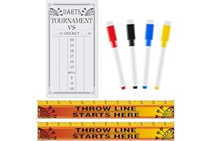 Henoyso 7 Pcs Dart Board Accessories Include Dart Scoreboard Dry Erase 2 Throw Line Floor Marker 4 Magnetic Dry Erase Markers Assorted Colors for Cricket and Games