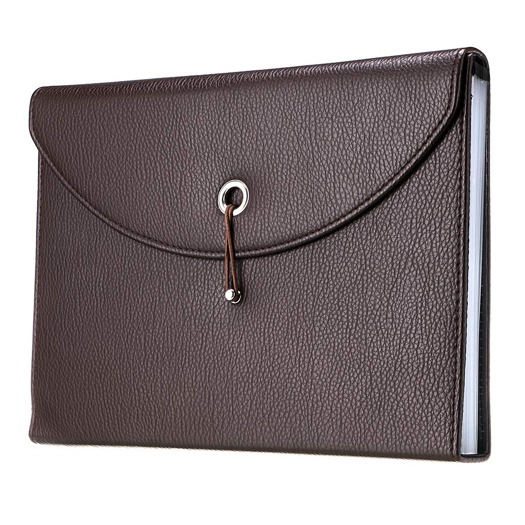 IGNPION PU Leather A4 Expanding Folder File Organisersn 13 Pocket Document Wallet Portfolio Business Folder with Elastic Closure (Brown)