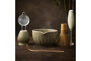 MATCHIVA Matcha Whisk Set with Matcha Bowl - Matcha Set Included Electric Frother, Bamboo Whisk, Matcha Spoon, Bamboo Holder, Sifter, Spoon Stand (Mottled Green)