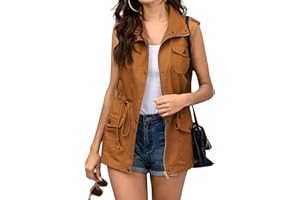 Beyove Womens Tops Lightweight Sleeveless Military Anorak Cargo Vest with Pockets