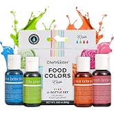 Chefmaster 4-Bottle Set of Neon Food Coloring, Liqua-Gel&reg; Vibrant Colors, Professional-Grade Dye for Easter Eggs, Icing, Frosting, Fondant, &amp; Batters, Fade-Resistant, Made in USA, 0.67 oz