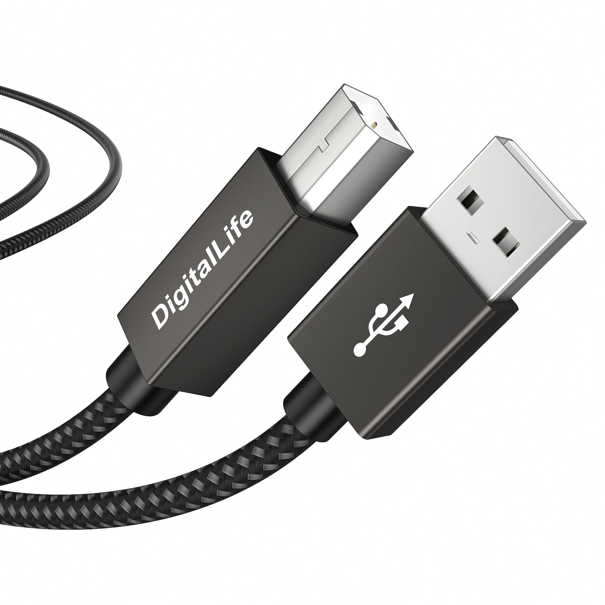 Digitallife flexmidi vortex series | 2m usb‑a to b midi cable for piano keyboard, midi controller & audio interface, nylon braided, metal connector, compatible with windows/macos/linux