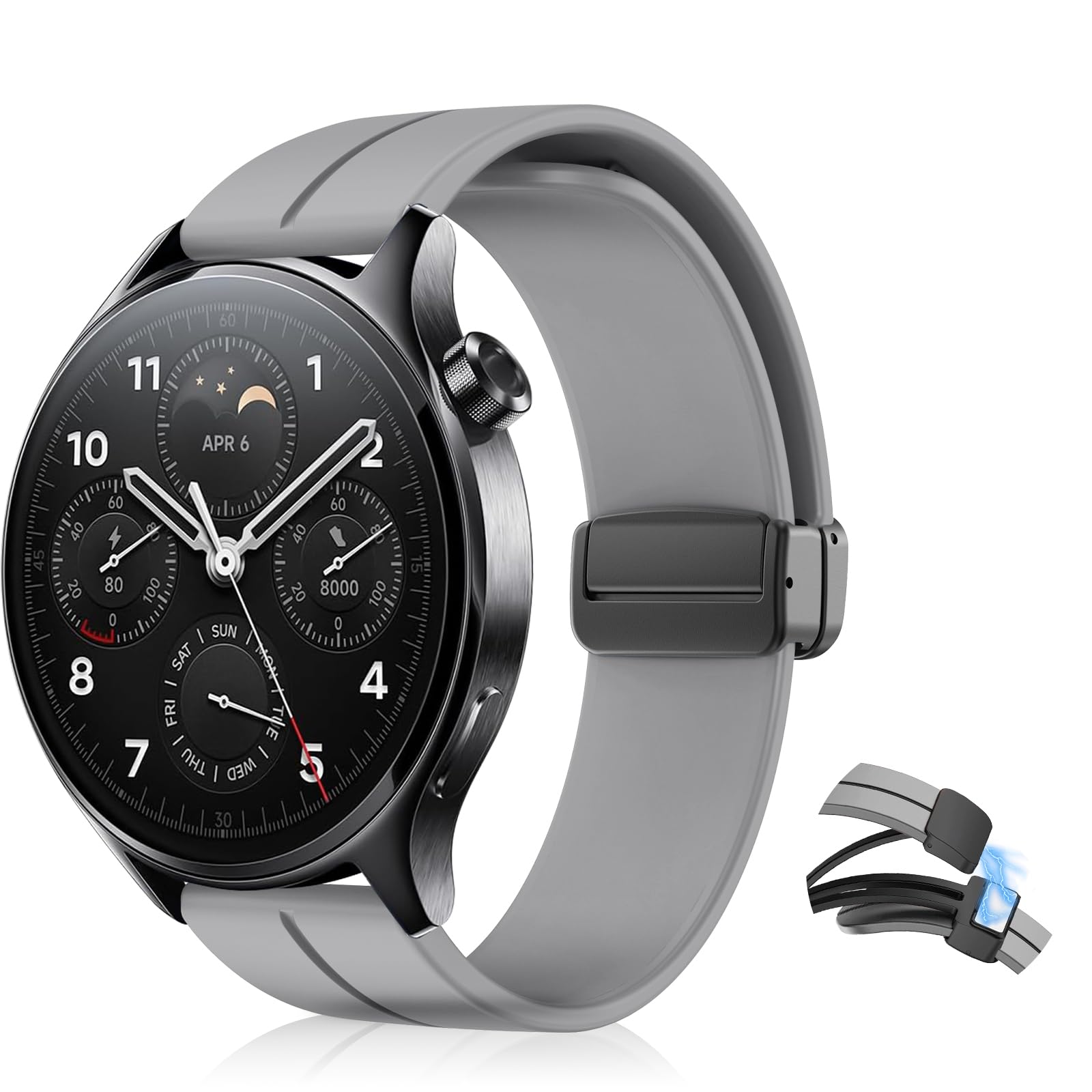 KeHowy 22mm Strap for Xiaomi Watch S4/Redmi Watch 5 Active/Watch 5 Lite/Watch 2/S3/2 Pro/S1 Pro/Mi Watch, Silicone Magnetic Watch Bands for Amazfit Balance/Bip 5/Cheetah Pro/GTR 4/3 Pro - Gray