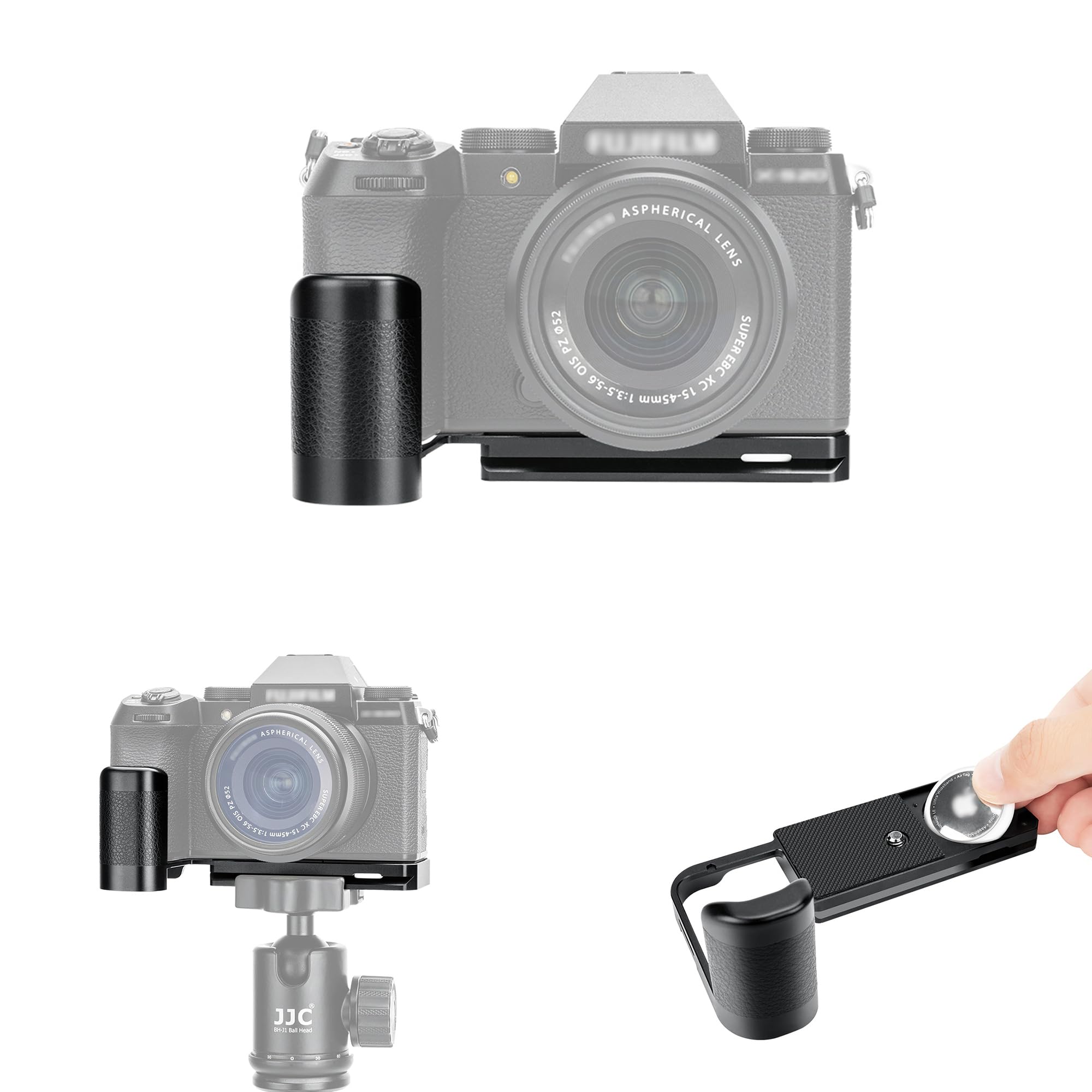 JJC Metal Camera Hand Grip for FUJIFILM X-S20 Camera, X-S20 Quick Release Plate Holder Expansion Handle with Concealed AirTag Storage Compartment