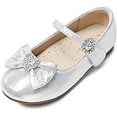 DREAM PAIRS Girls Mary Jane Dress Shoes for Toddler Heart Rhinestone Front Bow Ballerina Flat (Toddler/Little Kid)