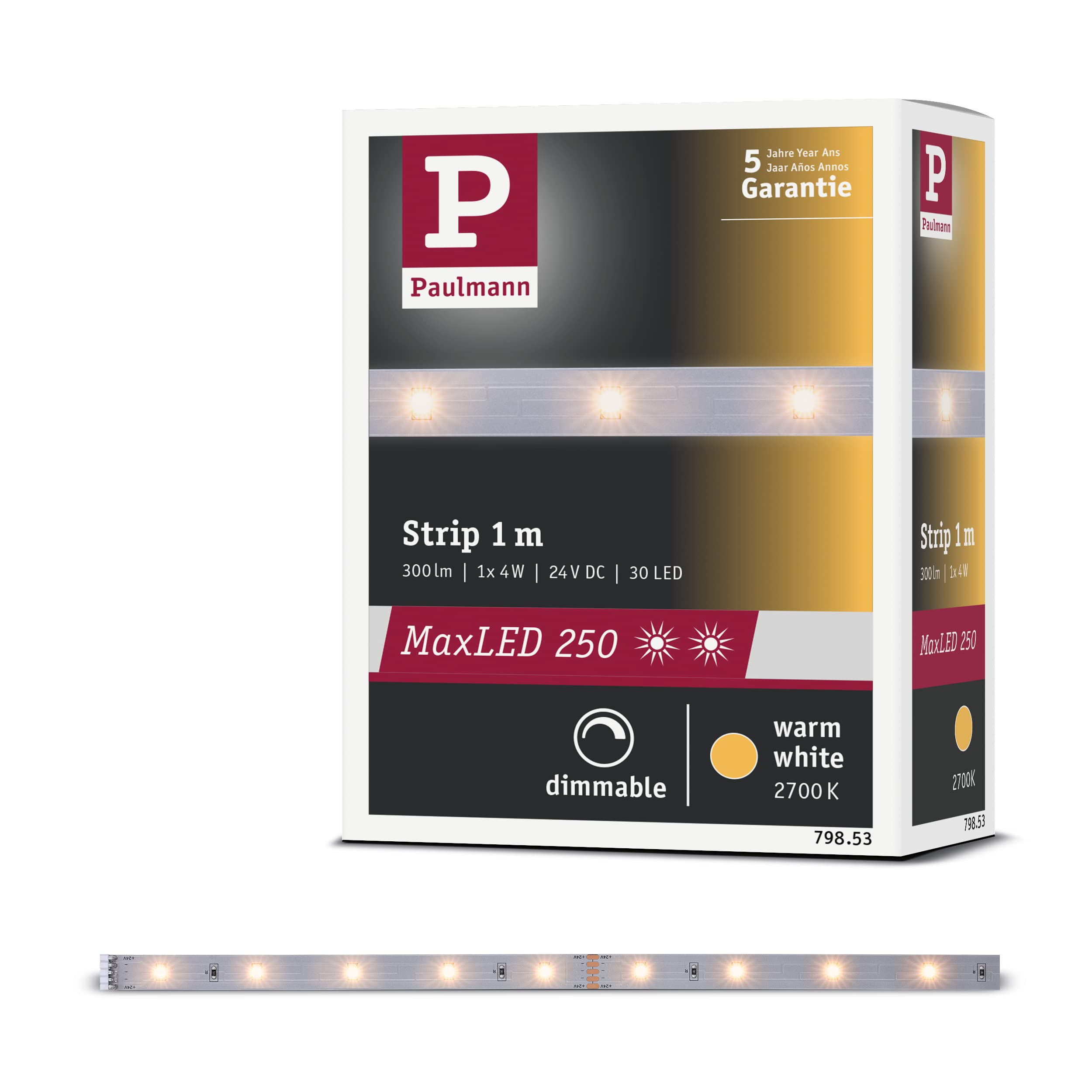 Paulmann 79853 MaxLED 250 LED Strip 1m Warm White IP20 incl. 1x4-watt Strip Lighting Strip 2700 K