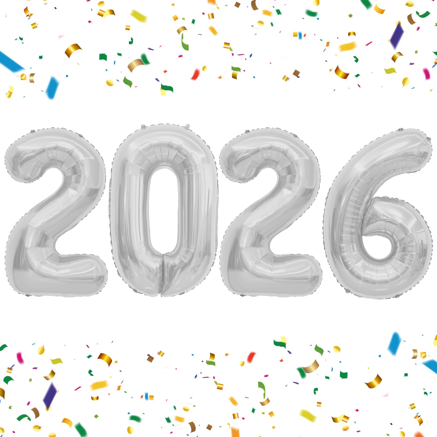 Photo 1 of 2026 Balloons Silver, 2026 Foil Number Balloons, 40 inch 2026 Balloons New Year, Large 2026 Mylar Balloons for 2026 New Years Eve Party Supplies Festival Birthday Anniversary Graduation Decorations