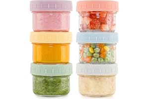 Caperci 6-Pack Glass Baby Food Storage Containers - 4 oz freezer safe Baby Food Storage jars with Lids, small glass baby puree containers,Baby Bullet Jars, Microwave & Dishwasher Safe, BPA Free