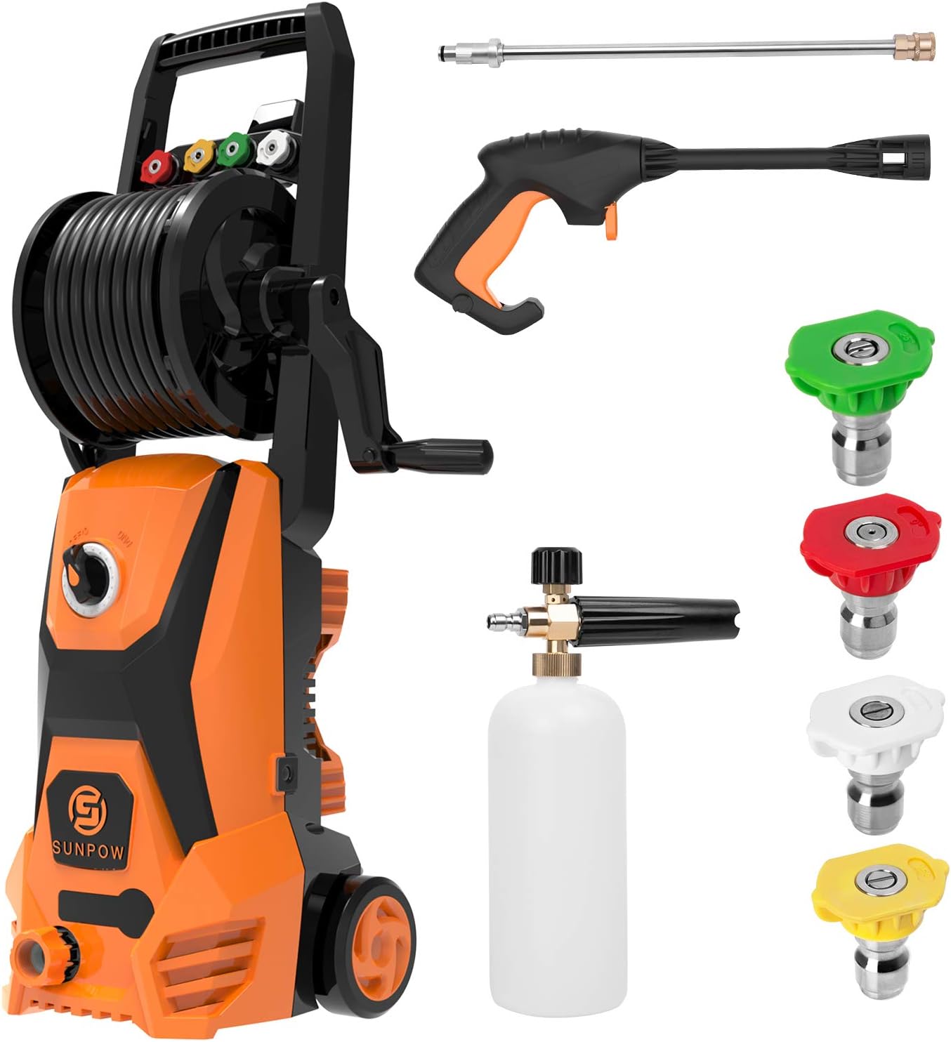Power Washer, SUNPOW Pressure Washer 2500 Max PSI 1.8GPM Electric Portable High Pressure Cleaner Machine with 4 Nozzles, Foam Cannon and Hose Reel, for Homes, Cars, Driveways, Fences, Patios : Garden & Outdoor