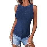 APOFER Women's Lightweight Ribbed Tank Top Sleeveless Crewneck Shirts Slim Fit Tops Summer Basic Tee