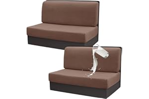 Gollense RV Dinette Cushion Covers Set of 2, Waterproof Stretch Camper Cushion Covers, Sectional Replacement RV Seat Covers for Trailer Couch, Includes 2 Backrest Cover & 2 Bench Cover (Light Coffee)