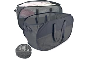 NAIRSNOW 100L Collapsible Laundry Baskets 2 Pack, Extra Large Mesh Pop Up Laundry Hamper, Dirty Clothes Hamper with Reinforced Handles, Folding Hampers for Travel. Dorm or Home Portable Laundry Baskets. Black