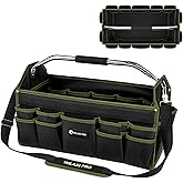 WILAXI PRO 20in Foldable Open Top Tool Bags For Men Heavy Duty, Tool Carrier hard With Handle, Wide Mouth Electrician Tool Tote, Many Pockets Can Hold Many Tool, Green
