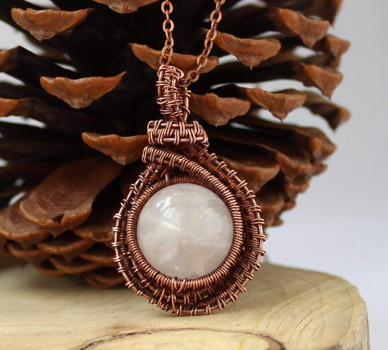 Handwoven Copper Wire Wrapped Natural Rose