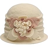 ZLYC Women Wool Cloche Bucket Hat 1920s Vintage Dress Winter Hats with Flower Accent