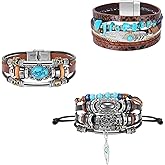 Kezoic 3 Pieces Turquoise Jewelry Set, Western Necklaces, Earrings and Bracelet For women