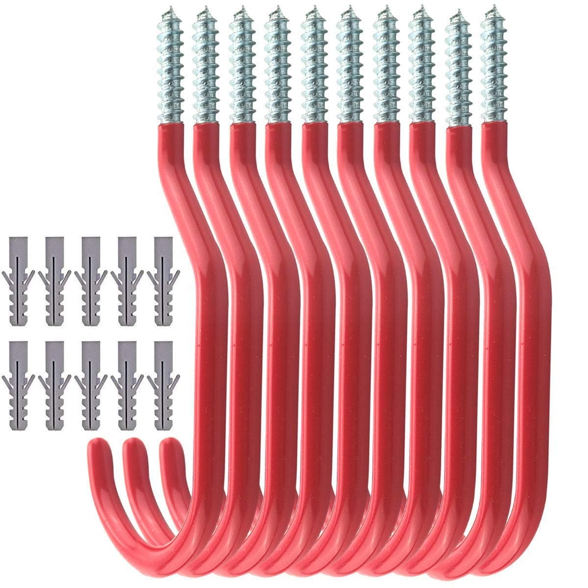 TooTaci Bike Hook, 10 Pack Bicycle Storage Garage Hooks Set, Large Plastic Coated Screw-in Utility Shed Hooks for Bikes, Wall Mount/Ceiling Hook Heavy Duty for Bike Hanging