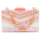 QTKJ Acrylic Evening Bag, Clutch Purses for Women, Colorful Geometry Motifs Crossbody Bag for Wedding Party(Pink)