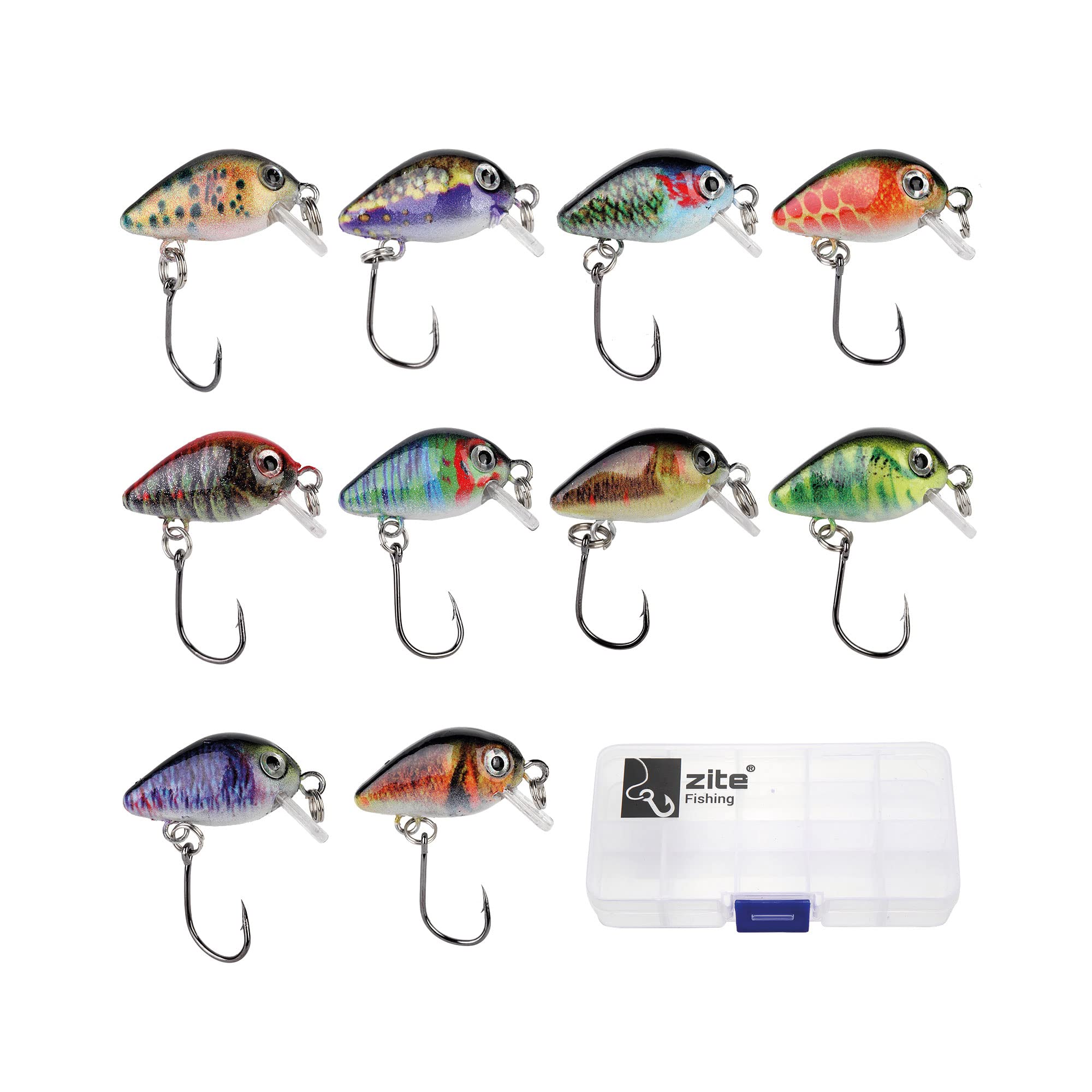 Zite Fishing Mini Wobbler Set - 10 Pieces Ultra-Light Artificial Bait Trout Perch Trout Wobbler with Drilling 3 cm 1.5 g in Box