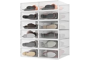 PARANTA 12-Piece Boot and Shoe Storage Box, Stackable Clear Plastic Shoe Box, Space-Saving Shoe Organizer for Boots, Sneakers, and High Heels, Clear