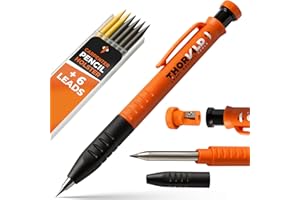 THORVALD New 3-in-1 Carpenter Pencils with Finger Grip for Construction - Incl. 7 Leads + Sharpener - Solid Mechanical Pencils with Fine Point/Best Marking tools Construction/Carpenters/Scriber