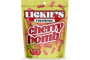 Lickies Licorice Cherry Licorice Bites | Gourmet Licorice Candy Twists | Vintage Licorice | Vegan, Certified Kosher, Low Fat | 14 Ounces - Resealable Bag
