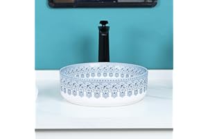 Tysun Round Vessel Sink - 14'' x 14'' Round Bathroom Sink Modern Above Counter White Porcelain Ceramic Vessel Sinks for Bathrooms